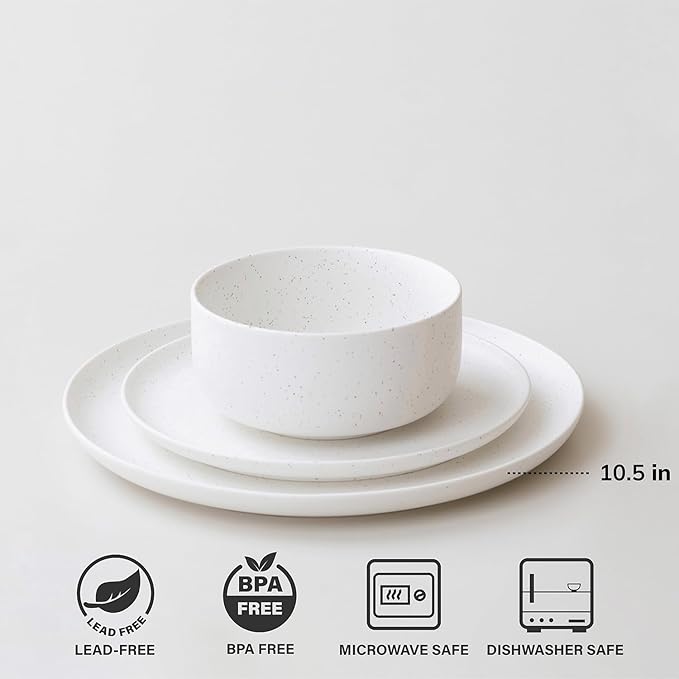 WENSHUO Dinner Plates Set of 6, Chip and Scratch Resistant (Nacre White, 10.5 Inch)