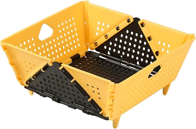 Plastic Collapsible Colander - Foldable Drain Basket with Resting Feet - Kitchen Food Strainer for Pasta, Fruit, Vegetables - Space-Saving, BPA-Free, Dishwasher Safe (Yellow&Black)