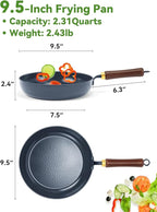 Nonstick Frying Pan, 9.5-Inch Enameled Carbon Steel Pan, Stay-Cool Wooden Handle Stir-Fry Pan, Non Toxic, PTFE & PFOA Free Oven-Safe, Season-Free Carbon Steel Skillet For All Stovetops