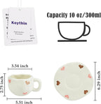 Koythin Ceramic Coffee Mug with Saucer Set, Cute Love Cup Unique for Office and Home, 10 oz/300 ml for Latte Tea Milk