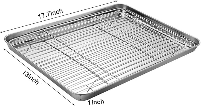 MCIRCO 6 Piece Stainless Steel Baking Sheet with Rack with Silicone Baking Mat Set (2 Pans + 2 Racks + 2 Mats), 17.3 x 13 x 1 Inch Cookie Sheet with Cooling Rack, Easy Clean