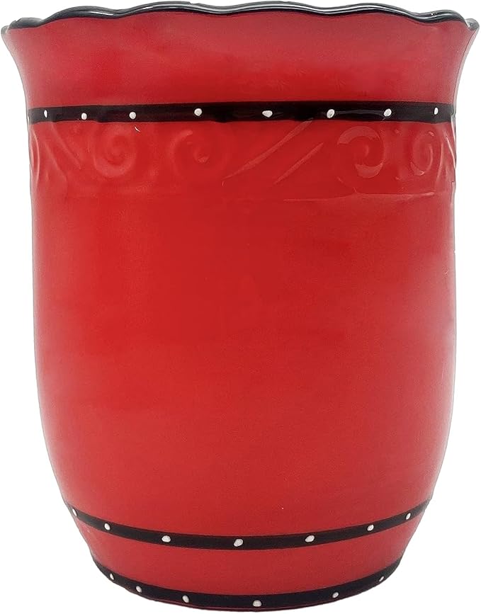 Tuscany Hand Painted Red Ruffle Utensil Holder, By ACK 85239