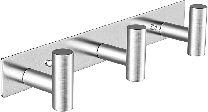 Wall Mounted Coat Rack-3 Hooks, Heavy Duty Stainless Steel Hook Rail for Towel Coat Hat Purse Bag Jacket, Towel Hooks for Entryway Bathroom Kitchen (Silvery 3 Hooks - 1 Pack)