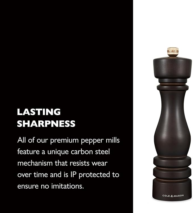 Cole & Mason London Refillable Spice Mill - Kitchen & Home Accessory - Table Black Pepper Grinder - Pepper Mill with Carbon Steel Mechanism - 8", Chocolate Wood
