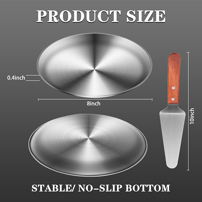 tchrules 8 Inch Pizza Pan Set of 8, Stainless Steel Pizza Tray, Round Non-Stick Coating Pizza Plate for Oven Kitchen Baking Home Restaurant, Dishwasher Safe （Silver）