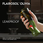 FLAIROSOL OLIVIA Oil Sprayer for Cooking, 200ml Glass Olive Oil Sprayer, Continuous Cooking Spray with Portion Control, Oil Dispenser for Kitchen, Air Fryer, Salad, BBQ (Green Bottle, Gold Print)