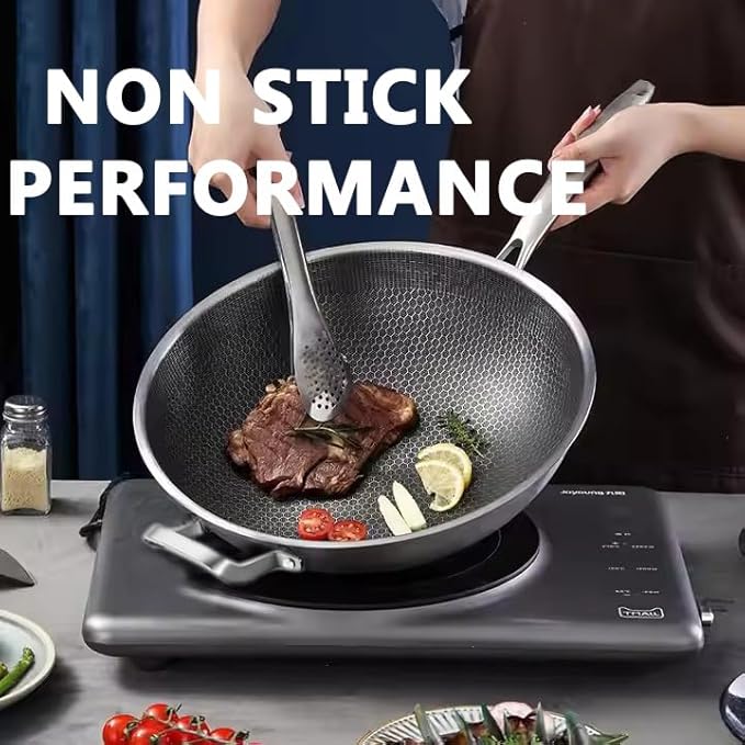 14 Inch Hybrid Stainless Steel Wok with Lid & Steamer Basket,Nonstick Stir Fry Pan, PFOA-Free,Stay-Cool Handle,Works on Induction,Dishwasher & Oven Safe