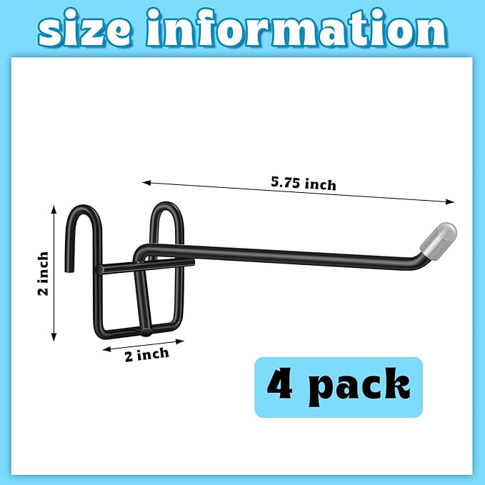 4 Pcs Accessory Hooks for Wire Shelving with Rubber Cover Heavy Duty Metal Hooks for Hanging Kitchen Utensils Wire Shelf Accessories Room Organization (Black)