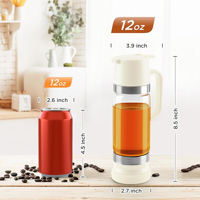 Aelga Coffee Syrup Dispenser, Honey Dispenser, 12 OZ Glass Syrup Bottles with Handle, No Drip Pouring, Coffee Bar Accessories for Coffee and Tea, White 2 Pack