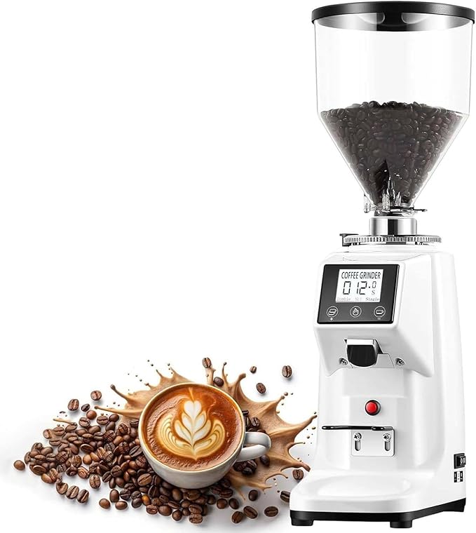 Electric Coffee Grinder, Low Noise Flat Burr Grinder Coffee 19 Settings & Digital Timer Display,Commercial Espresso Coffee Grinders,with 500/1500ML Large Capacity 500ml-White