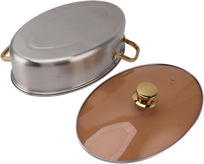 Stainless Steel Fish Steamer, Heavy Duty Oval Steamer Pot with Rack and Ceramic Pan Lid, Multi Use Cookware Stockpot for Steaming Fish, Boiling Soup, Steaming Seafood