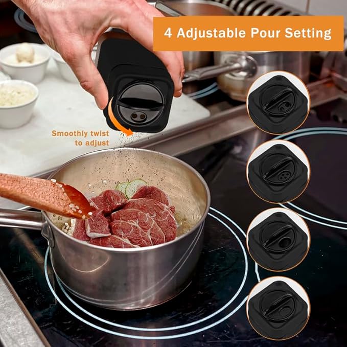 Black Salt and Pepper Shakers by Aelga, Glass Salt Shaker Set with Adjustable Pour Holes, Ideal for Black Pepper, Kosher and Himalayan