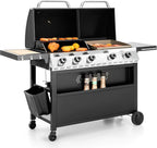Sophia & William Propane Gas Grill and Griddle Combo with Porcelain-Enameled Cast Iron Grates, Dual Outdoor BBQ Grill with Flat Top Griddle for Barbecue, 696 SQ.IN. Cooking Area