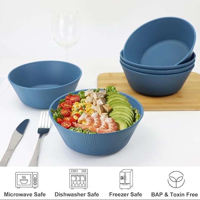 PYRMONT Wheat Straw Bowls 36oz Cereal and Salad Bowl Set of 8 Dishwasher & Microwave Safe Bowls for Kitchen, Plastic Bowls Reusable for Salad, Cereal, Snack, BPA-Free