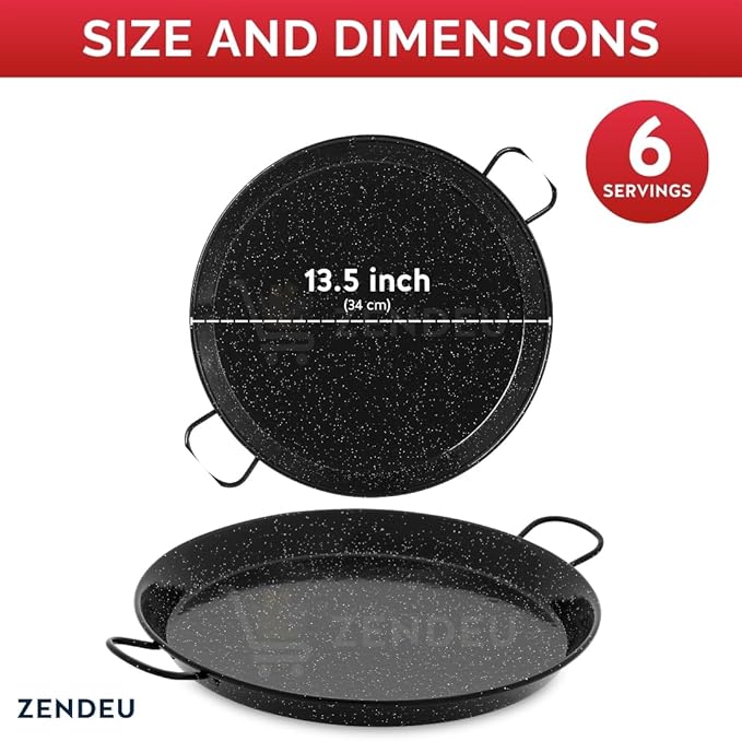 Enameled Paella Pan (Carbon Steel, 13.5 in - 34 cm (6 Servings))