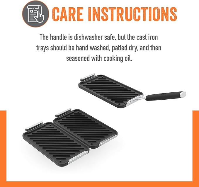 Yukon Glory SEAR 'N SERVE Cast Iron Grill Pan Set - Includes 3 Cast Iron Grilling Baskets & Clip-On Handle - Ideal for Stove Tops or Outdoor Grills