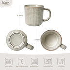 famiware Moonlight Coffee Mug Set of 4, 13oz Mug Set with Linen Finish, Coffee Cup Set with Handle for Latte, Cappuccino, Tea, Hot Cocoa, Microwave and Dishwasher Safe, Summer Sand