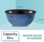 Hasense Ceramic Salad Bowls, 8.5 Inch Large Serving Bowls, 60 oz Serving Dishes for Entertaining Soup Pasta Ramen Pho Fruit Popcorn, Dishwasher and Microwave Safe, Set of 2, Navy Blue