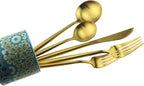 Gugrida 5-Piece 18/10 Stainless Steel Matte Gold Flatware Set - Dishwasher Safe, Perfect for Home, Office, or Travel