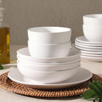 Gibson Home Queenslane 16 Piece Plates and Bowls Dishes Stoneware Ceramic Dinnerware Sets - Matte White