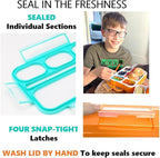 kinsho Bento Box with Lunch Bag and Ice Pack Set | Two Boxes, insulated Bags, Cold Packs for Kids Adults, Value Meal Containers for School Lunches or Snack, 6 Compartments BPA Free, Teal and Orange