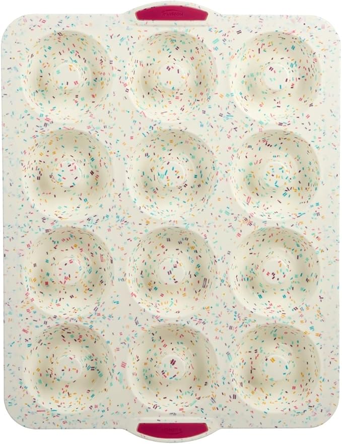 Trudeau Mega Jumbo Donut Pan, 12-Count, Nonstick Confetti Bakeware for Donuts, Muffins & Bagels – Heavy-Duty, Easy-Release Baking Pan for Homemade Treats