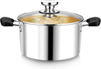 4 Quart 3-Ply Cooking Stock Pot with Lid, P&P CHEF Stainless Steel Large Pot for Pasta Soup, Work on Multi Stove, Heavy Duty & Dishwasher Safe, Dual Heat-resistant Handles & Visible Lid