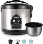10-Cup Uncooked Rice Cooker & Food Steamer - Ceramic Non-Toxic Inner Pot, One-Touch Multifunction for Rice/Sauté/Yogurt, Dishwasher Safe, 3-10 Family Size, Stainless Steel