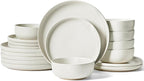 Famiware Milkyway Plates and Bowls Sets, 18 Pieces Dinnerware Sets, Reactive Glaze Dish Set, Stoneware Dishes Set for 6, Matte Beige White