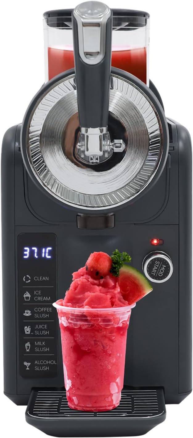 5 Preset Slushie Machine & Ice Cream Maker, 185W Commercial Slushie Maker for Ice Cream, Milkshakes & Cocktails, 61oz Capacity Slushy Machine with LED Display (Grey, 1.8L)