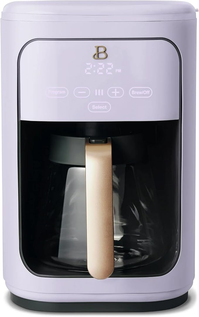 Beautiful by Drew Barrymore 14 Cup Programmable Drip Coffee Maker, Touch-Activated Display, Fast 14-Min Brew, Bold Strength, Keep Warm 4hrs (Lavender)