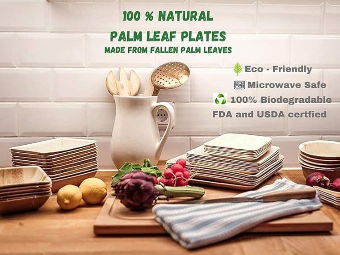 Disposable Palm Leaf 6" Square Plates (200 pieces) Bamboo Like Serving Platters, Disposable Boards, Eco-Friendly Dinnerware For Weddings, Catering, Events
