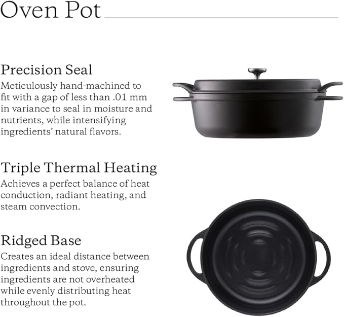 Vermicular Oven Pot | Non-Toxic Enameled Cast Iron Pot | 26cm Shallow (3.9 Qt) | Oven-safe | Induction-compatible | Dutch Oven | Made in Japan | Serves 3-4 | Matte Black