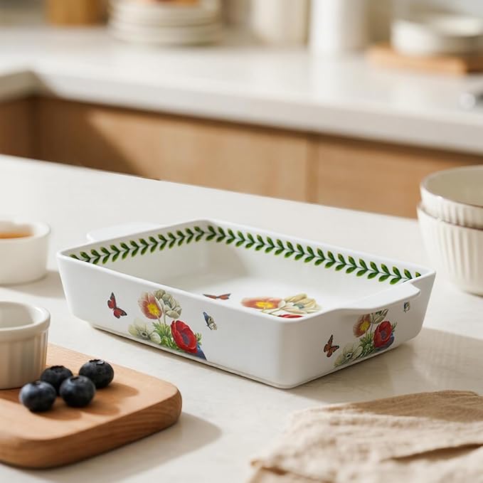 ACMLIFE Ceramic Casserole Dish for Oven, Floral Baking Dishes for Oven Lasagna Pan, Large Baking Dish with Handles, Durable and Oven Safe Pan, for Roasting and Baking, Gift Packaging 2 Pcs Set(13"x8"+10.3"x6.3") (Beauty)