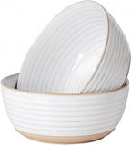Large Serving Bowls Set of 2, 8 inch & 60 oz Salad Bowl, Bowls for Kitchen, Ceramic Bowl for Salad, Soup, Ramen, Popcorn, Chip, Farmhouse Kitchen Decorative, Vanilla White
