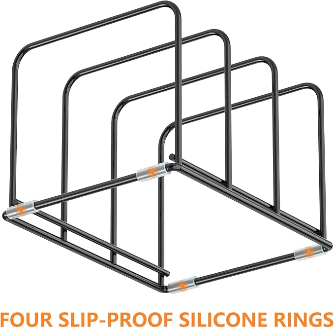 Kitchen Cabinet Organizer, 2PSC Steel Cookware Holder, Divided Holder with 3 Slots for Skillets Baking Tray and Chopping Board Rack - Pan Holder Storage (2.2 Inch Width Slots)