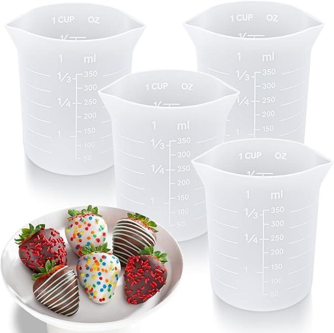 Palksky Silicone Cups for Melting Chocolate, 4PCS Silicone Measuring Cups with 350ml Capacity, Reusable Baking Supplies for DIY Chocolate Molds