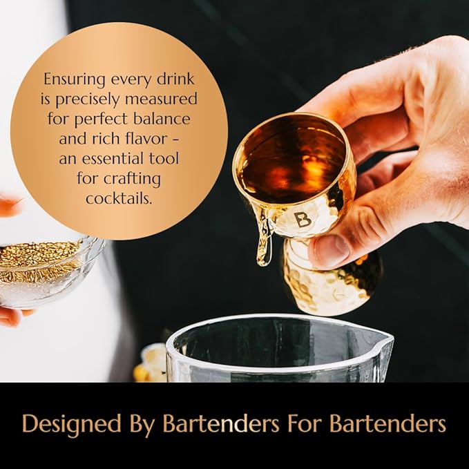 Hammered Bell Jigger by Bull In China - Premium 100% Copper with 0.25oz to 2oz Measures for Cocktails, Bars & Bartenders