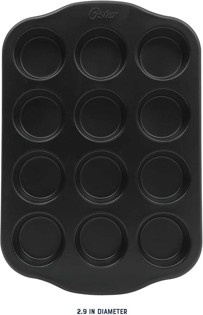Oster Teston 12 Cup Nonstick Carbon Steel Muffin/Cupcake Baking Pan - Matte Black