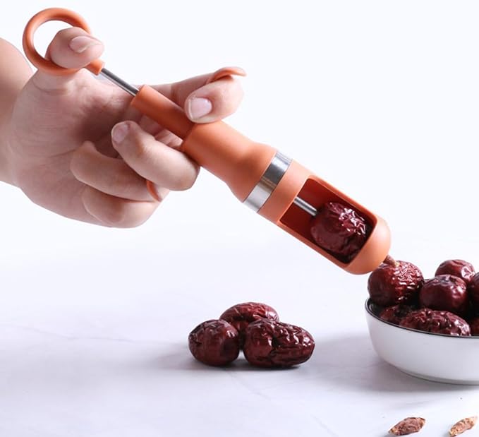 Red Dates Corer, Jujube Pitter Multifunctional, Portable Fruit Core Remover with Unique Design Fruit Core Remover for Red Dates, Pear, Cherry, Jujube (Orange)