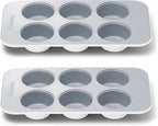Caraway Nonstick Ceramic 6 Cup Muffin Pan Duo – Non-Toxic, PTFE & PFOA Free – Oven Safe – Aluminized Steel Core – Small Muffin Pan for Baking Cupcakes, Muffins & More - White