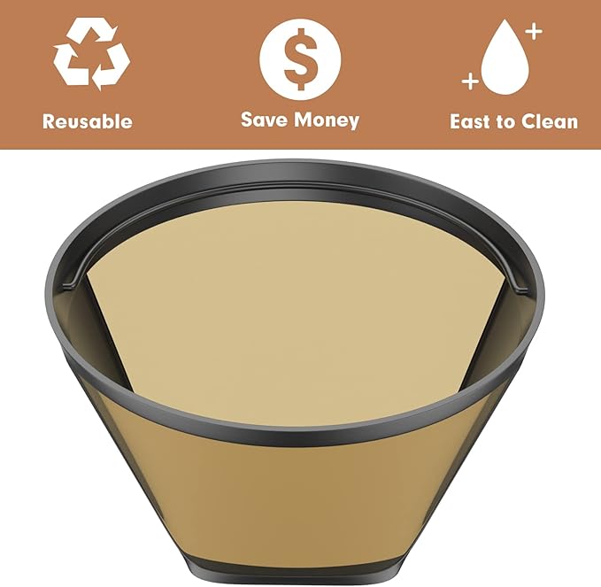 Gold Coffee filter - Permanent Reusable #4 Cone Shape metal Coffee Filter Compatible with Ninja CFP301 CFP201 Coffee Accessories - 4-1PCs