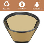Reusable Cone Shape Coffee Filter 6-12 Cup Compatible with Cuisinart Coffee Filter,Compatible with Ninja Coffee Bar Brewer-(2 sliver pack)