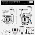 VIVOHOME 3 in 1 Multifunctional Stand Mixer with 6 Quart Stainless Steel Bowl, 650W 6 Speed Tilt-Head Meat Grinder, Juice Blender, Silver