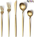 Matte Gold Silverware Set 20 Pieces, Stainless Steel Golden Flatware Set, Titanium Plating Cutlery Set, Matte Gold Utensil Sets, Service Set for 4 (Matte Golden)