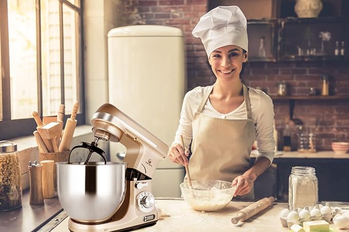 Professional Stand Mixer, 6-Qt with Timer, MK37 500W 6-Speed Tilt-Head Food Electric Mixer Kitchen Machine,Plastic (Champagne)