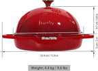 Cast Iron Bread Oven With Cloche Lid for Baking - Red Enameled Dutch Oven With Dome Lid for Sourdough - 5 qt
