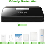 Vacuum Sealer Machine, 90Kpa 7-IN-1 Vacuum Sealer for Food Dry/Moist/Gentle Mode with Build-in Cutter and Storage, Food Vacuum Sealer Machine Tempered Glass Panel with Vacuum Bags, Vaccum Hose