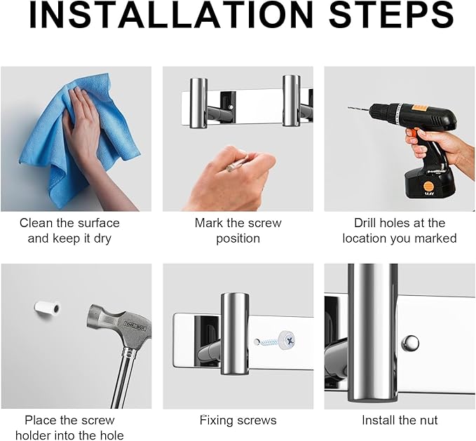 VAEHOLD Hat and Coat Wall Mount Rack - Hooks for Robes, Bags, Keys, and Towels - Bathroom Towel Hanger Organizer (Polished Chrome, “T“ Shape 3 Hooks 2 Pack)