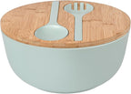 Bamboo Fiber Salad Bowl with Servers Set Large 9.8inches Nature Bamboo Mixing Bowl with Servers with Lid Spoon and Fork for Fruits,Salads and Vegetables